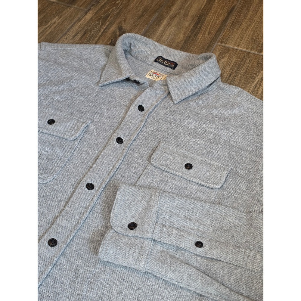 Faherty Legend Sweater Shirt Mens XL Light Grey Heather Knit Button Down Flannel